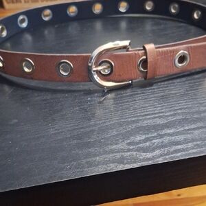 Brown and Gold Grommet Belt. 49 Inch Waist